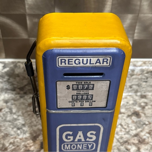 Blue and Yellow 10” Vintage Style‎ Gas Pump  Coin Bank - Picture 5 of 12